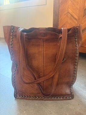 Barbour 2nd Stud-Trim Genuine Leather Tote in Rich Chestnut Brown